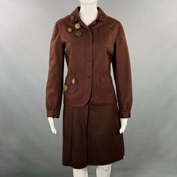 MIU MIU Size 8 Brown Wool Nylon Pleated Skirt Suit - Picture 1 of 12